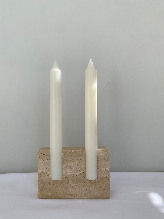 Natural Stone Dual Candle Holder - Beige