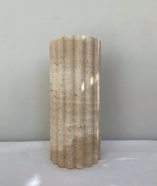 Natural Stone Flute Vase - Beige